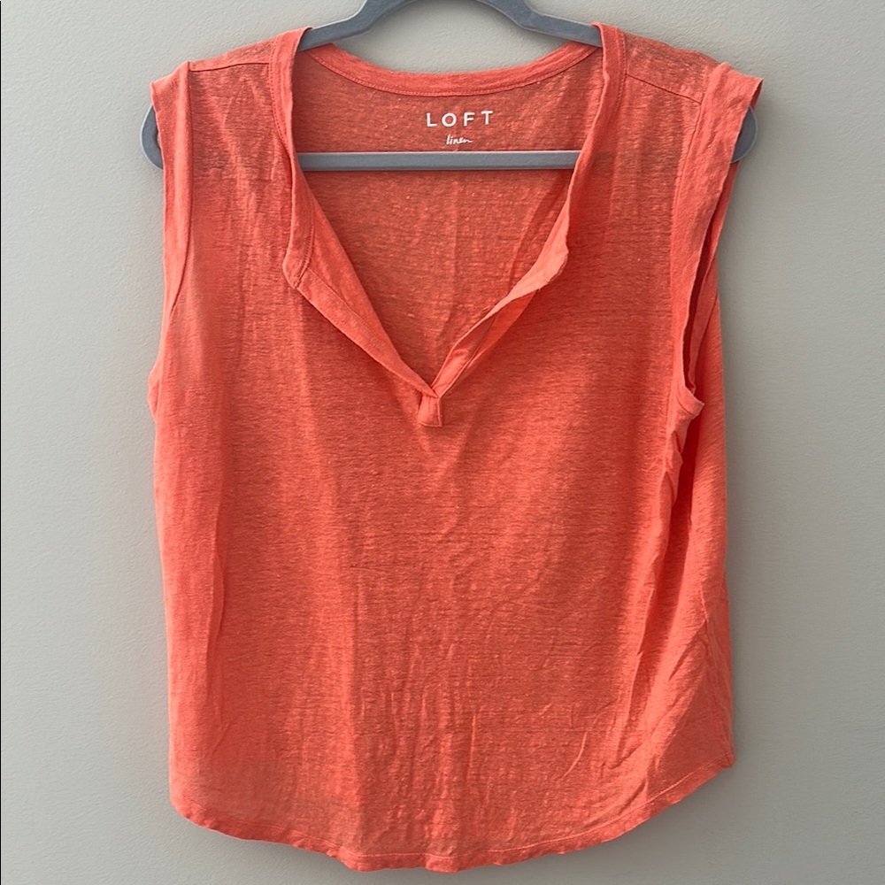 LOFT Sleeveless Coral Linen Tank Top